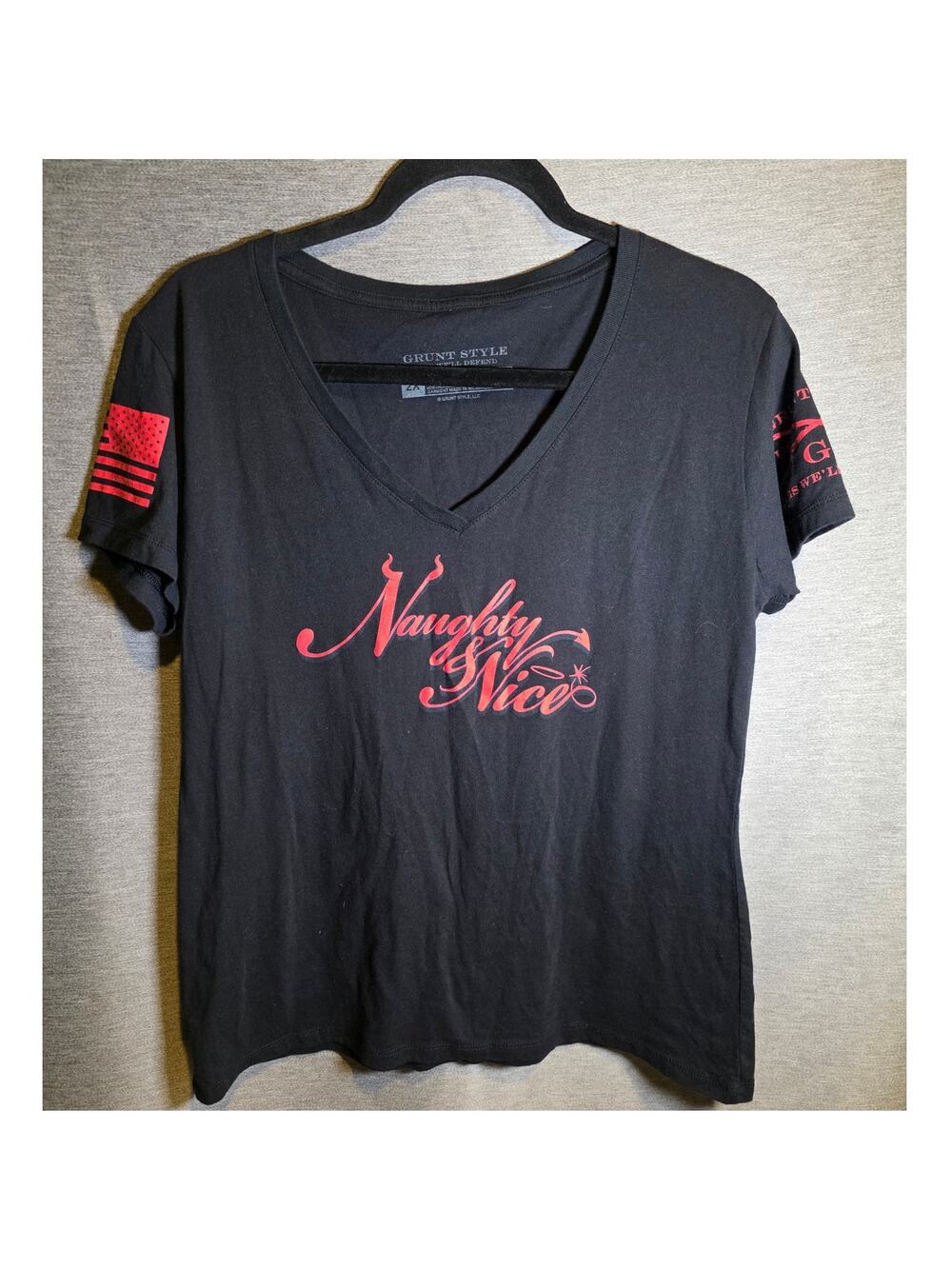 Grunt Style Black Red Naughty Nice V Neck T Shirt Women Sz XXL 2XL